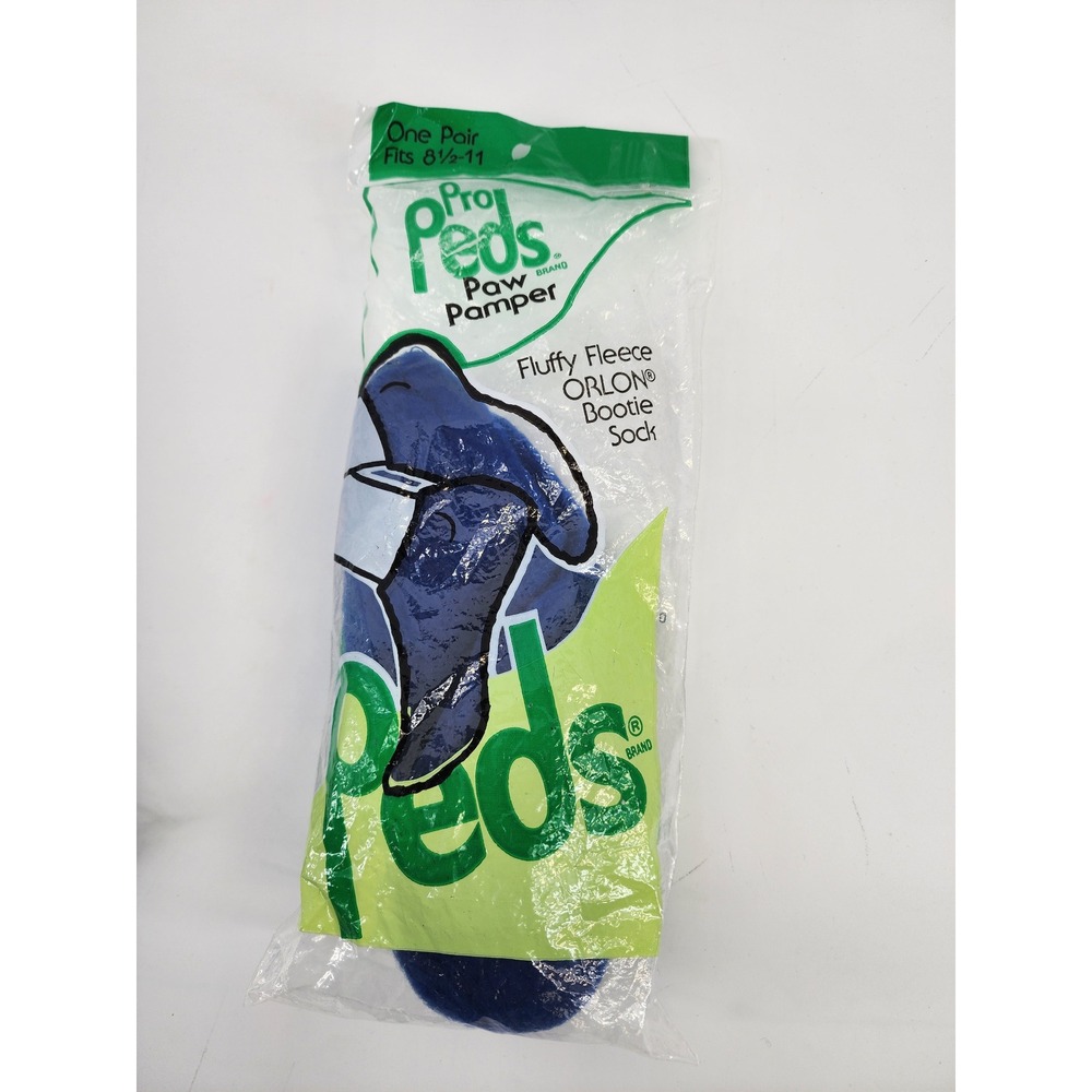 Vintage Pro Peds x2 Paw Pamper Fluffy Fleece Orlon Bootie Socks Blue Size 8.5-11